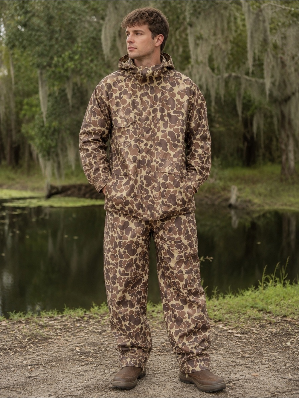 Vintage Rainmaster Duck Camo 2-Piece Hunting Rain Suit Jacket Pants XL